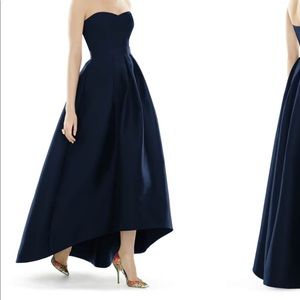 Alfred Sung Strapless High/low Satin Twill Gown